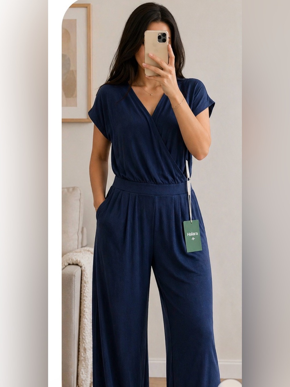 HALARA Navy Wrap-Style Wide-Leg Jumpsuit NEW WITH TAG
